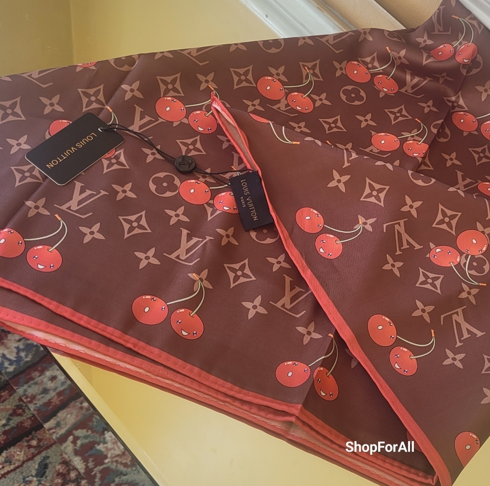 LOUIS VUITTON Vintage LV Monogram Perfo Scarf Wrap Dot Brown Orange - Picture 9 of 10